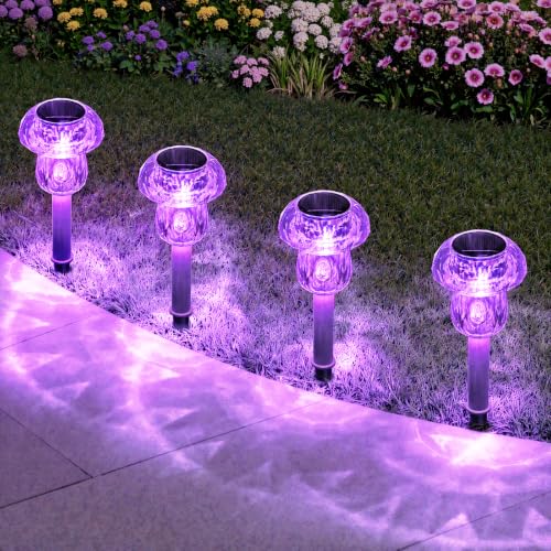 Mancra Solar Pathway Lights Outdoor, Mushroom Solar Lights Outdoor Waterproof Dusk to Dawn Solar Garden Lights for Yard Walkway Garden Decor (16, Purple) - color: Purple