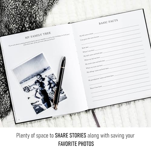 Duncan & Stone Grandpa Legacy Journal, Life Memory Book, Prompts, Charcoal | Linen keepsake with prompts & family tree for Grandpa to share his life story; an 85-page legacy gift for grandfather - style: Your Story Grandpa