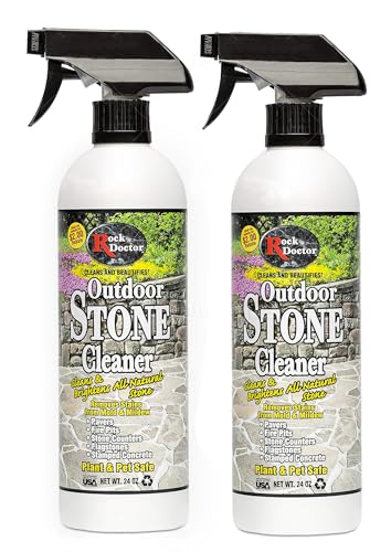 Rock Doctor Outdoor Stone Cleaner, Natural Cleaning Solution Removes Stains and Discoloration, Brightens Granite, Pavers, Fire Pits, and Concrete, Plant and Pet Safe, 24 oz Pack of 2
