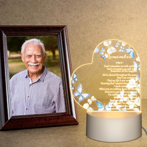 Coume Memorial Gift Night Light Clear Crystal Acrylic Heart Sympathy Gifts Sign LED Light Remembrance Bereavement Decor Condolence Present for Loss of Loved One (Blue Butterfly Style) - style: Blue Butterfly Style