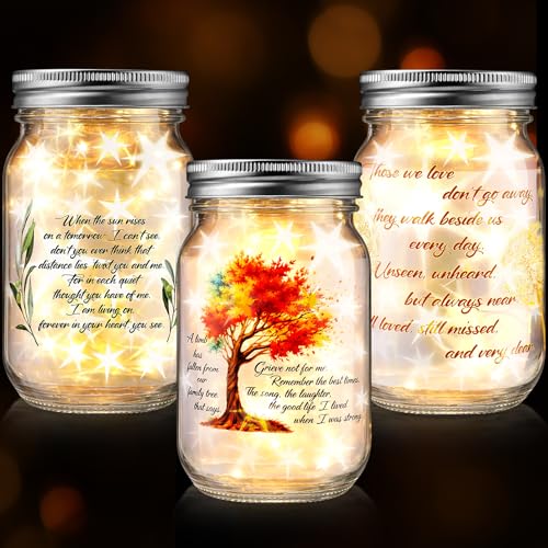 3 Pack Condolences Gift for Loss Mason Jar Light for Loss of Loved One, Bereavement Mason Jar Night Light Bereavement Sympathy Gift for Mother Father Grandma Family, Those We Love Don't Go Away - style: Memorial