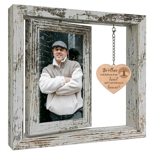 Rotating Brother Memorial Wood Frame Loss of Bro Sympathy Gift | Double 4x6 Photo Frame, Bereavement Condolences Remembrance Sorry for Your Loss Grief Keepsake - color: Loss of Brother
