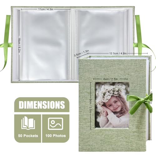 Photo Album 4x6 100 Pockets, Slip-in Picture Albums, Linen Cover Top Loader Vertical Pockets Albums for Baby, Kids Boy Girls, Wedding, Family, Anniversary, Grass Green - color: Grass Green, size: 100 Pockets white Bandage