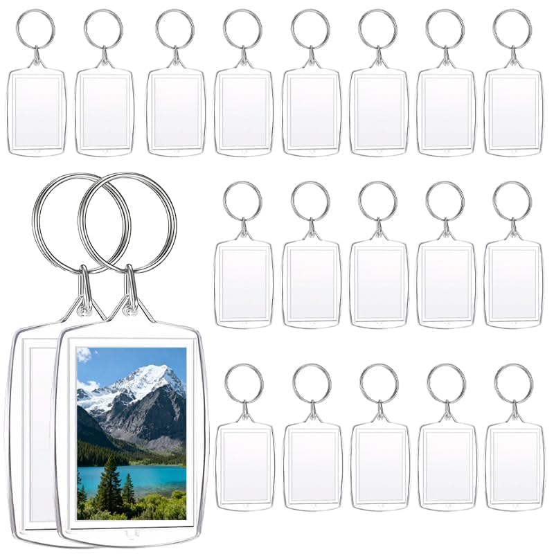 Acrylic Photo Frame Keyring, 20 Clear Picture Keychain Holder with Split Ring, Photo Insert Keychains Holder for Custom Frame, DIY Crafts, Personalized Gifts, Artworks 1.26 * 1.8 Inch