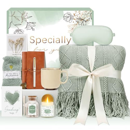 Mothers Day Get Well Gifts for Women Self Care Gift Basket - Birthday Gifts for Women Spa Care Package - Sympathy Inspirational Easter Gift Baskets for Her Mom Friend Wife (Green) - color: Green