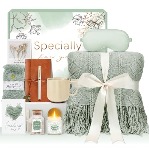 Mothers Day Get Well Gifts for Women Self Care Gift Basket - Birthday Gifts for Women Spa Care Package - Sympathy Inspirational Easter Gift Baskets for Her Mom Friend Wife (Green) - color: Green