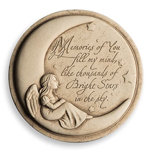 Carruth Studio Memories of You - Moon Stepping Stone for Memorial of Loved Ones, Rememberance and Sympathy Plaque for Funeral or Celebration of Life, Moon with Angel Garden Decor