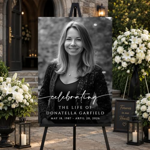 Custom Celebration of Life Yard Sign with Photo | Custom Celebration of Life Welcome Sign With a Elegant Rose Garden Design For Meaningful Outdoor Memorial Services. - color: Version #1