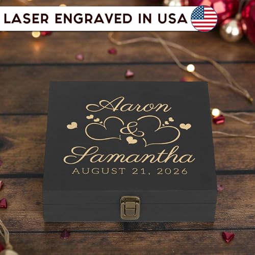 Personalized Anniversary Box, Engraved Wooden Keepsake Box for Couples | Love Letter Box, Memento Storage, 6 Designs, 4 Sizes & 4 Finishes, Optional Inside Engraving, Proposal or Gift for Him - style: 6. Anniversary Designs