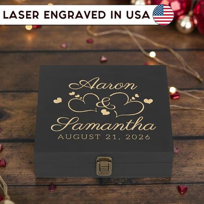 Personalized Anniversary Box, Engraved Wooden Keepsake Box for Couples | Love Letter Box, Memento Storage, 6 Designs, 4 Sizes & 4 Finishes, Optional Inside Engraving, Proposal or Gift for Him - style: 6. Anniversary Designs
