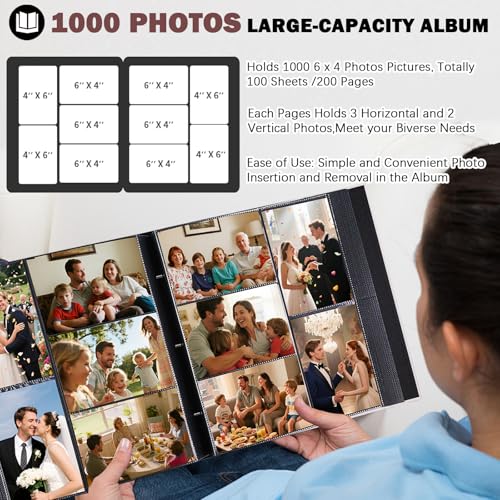Ruibytree Extra Large Capacity Photo Album 4x6 Pictures 1000 Pockets, Beige | Linen Cover, Horizontal & Vertical 4x6 Photos, Removable Acid-Free Pages, Front Display Window, for Family, Wedding & Travel - color: Beige