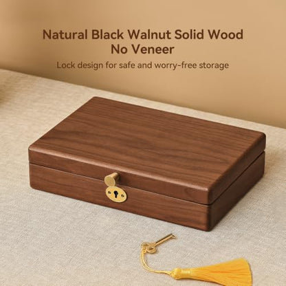 Black Walnut Wooden Lockable Jewelry Box, Necklace Organizer Case for Women - color: 1 Layer Lockable