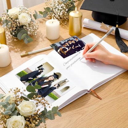 2026 Graduation Guest Book 8.7'' x 8.7" with 2 Markers Congratulations Graduate Gifts Class of 2026 Picture Book Hardcover Rose Gold Foiled Photo Album for Graduation Party Supply 144 Pages - color: White, style: Blessing