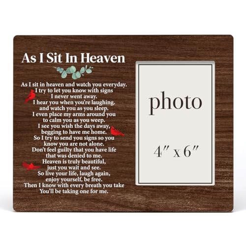 Zauly Sympathy Gift Wood Picture Frame, Memorial Gift for Loss of Loved One | As I Sit in Heaven Picture Frames, 4 x 6 Inch Photo - color: As
