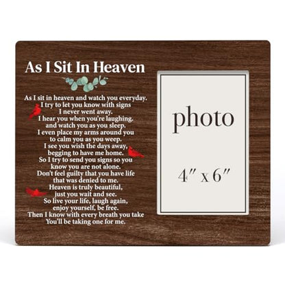 Zauly Sympathy Gift Wood Picture Frame, Memorial Gift for Loss of Loved One | As I Sit in Heaven Picture Frames, 4 x 6 Inch Photo - color: As