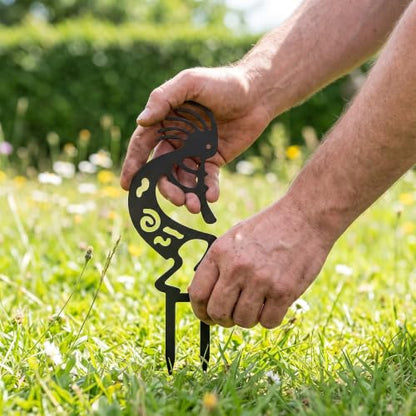 4 Piece Kokopelli Metal Garden Stakes-Southwestern Yard Art 9.8"x6" | Native American Inspired Rustic Outdoor Decor for Lawn,Patio,Garden Pathway,Fade-Resistant Ornaments for Thanksgiving Day - style: Kokopelli Stake