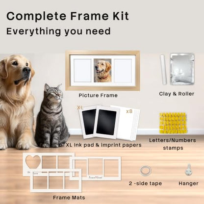 Paw Print Kit Keepsake for Dogs Cats,Clay Ink Pawprints Frame-Wood | 2 Large Clean Touch Ink Pads,Non-Toxic Reusable Soft Clay,Detailed Instructions,Dog Nose Print,Pet Lover Gifts - color: Wood