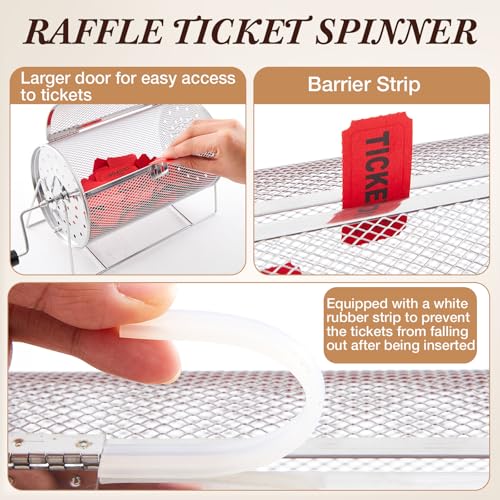 Teenyyou Raffle Drum Holds 1000 Tickets, Metal Ticket Wheel Spinner with Stand, Raffle Tickets Cage for Games Events, Parties, School Drawings(Crank Handle, Sliver, 9.06" x 5.51", Medium) - color: Silver, size: 9.06" X 5.51", Medium, style: Crank Handle