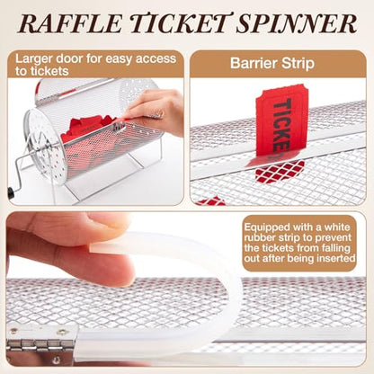 Teenyyou Raffle Drum Holds 1000 Tickets, Metal Ticket Wheel Spinner with Stand, Raffle Tickets Cage for Games Events, Parties, School Drawings(Crank Handle, Sliver, 9.06" x 5.51", Medium) - color: Silver, size: 9.06" X 5.51", Medium, style: Crank Handle