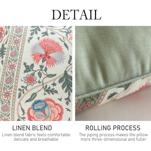 ISAENNE French Linen Rectangle Throw Pillow Cover,Set of 2,20"x12"-Daffy B | Designer French Elegant Pillow Cover,Concealed Zipper Design,Floral Pattern,Sofa,Bedroom,Living Room,Lounge Chairs - color: Daffy B, size: 28" x 12" (Pack of 2)