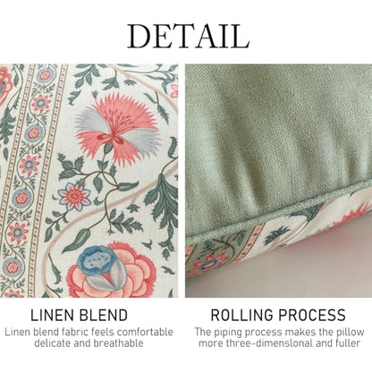 ISAENNE French Linen Rectangle Throw Pillow Cover,Set of 2,20"x12"-Daffy B | Designer French Elegant Pillow Cover,Concealed Zipper Design,Floral Pattern,Sofa,Bedroom,Living Room,Lounge Chairs - color: Daffy B, size: 28" x 12" (Pack of 2)