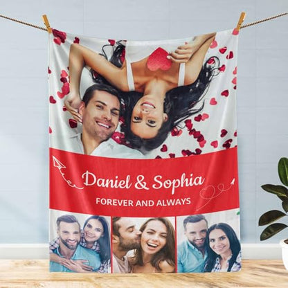 D-Story Custom Blanket with Photos Text Personalized Blankets and Throws Customized Fleece Picture Blanket for Adult Kid Funny Birthday Gifts for Family Couple Wife Husband 4 Photos - color: B2-4 Photos
