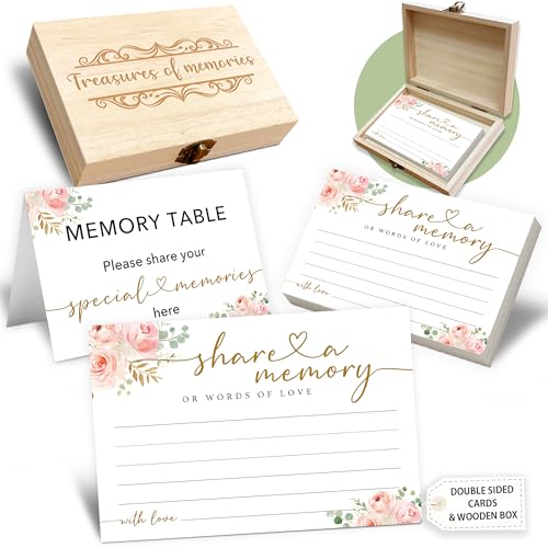 Share A Memory Cards For Celebration of Life Decorations, 50 Psc Share A Memory Box For Funeral Memorial for Funeral Wedding Birthday Graduation Bridal Shower Guest Book Ideas(Rose Gold) -A04 - color: Rose Gold, size: Set with Wooden Box