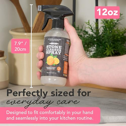 CLARK'S Stone & Quartz Cleaner 12 oz, with Microfiber Cloth - Citrus Scent | Stone & Quartz Cleaner + Protector - Water Based Surface Spray - Granite, Quartz & Marble Cleaner For Countertops & Floors