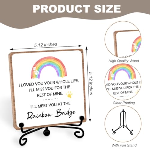 Rainbow Bridge Pet Memorial Gifts for Grieving Friends, Sympathy for Women | Remembrance Desk Shelf Decor, Pet Bereavement Condolences Keepsake for Office Bedroom Home, Wooden Sign with Iron Stand - style: Rainbow bridge 02