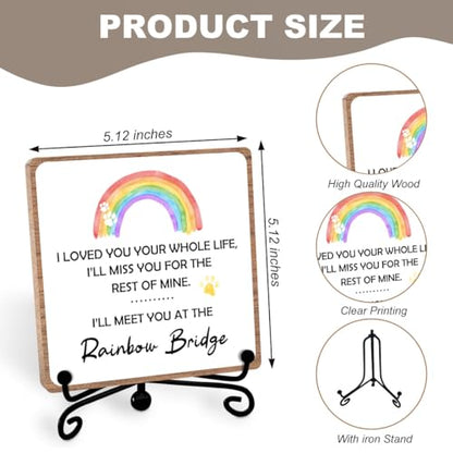 Rainbow Bridge Pet Memorial Gifts for Grieving Friends, Sympathy for Women | Remembrance Desk Shelf Decor, Pet Bereavement Condolences Keepsake for Office Bedroom Home, Wooden Sign with Iron Stand - style: Rainbow bridge 02
