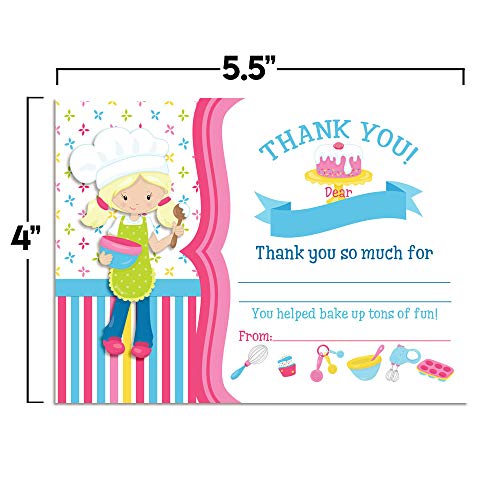 Amanda Creation Bake Up Some Fun Cooking and Baking Theme Girls Birthday Thank You Cards, 10 Fill-In 4x5.5 Cards with White Envelopes, Cute Bakery Kitchen Party Design, Made in USA - style: Bake Up Some Fun Cooking