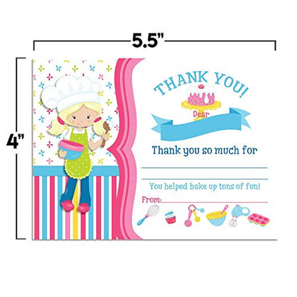 Amanda Creation Bake Up Some Fun Cooking and Baking Theme Girls Birthday Thank You Cards, 10 Fill-In 4x5.5 Cards with White Envelopes, Cute Bakery Kitchen Party Design, Made in USA - style: Bake Up Some Fun Cooking