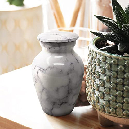 Set of 4 Elegant Marble Style Keepsake Urns – Metal Little Mini Urn for Human Ashes – Secure Screw Top – Small Personal Size – Carrara White Finish - color: 4 Carrara White