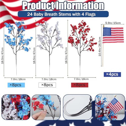 28PCS Red White and Blue Flowers Artificial Patriotic Decor - color: Red White and Blue