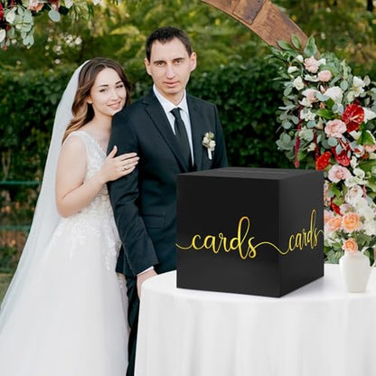 Hooqict Black Card Box with Slot 9.1" Gold Foil Gift Card Box for Party, Graduation, Wedding Reception, Birthday, Bridal or Baby Shower, Raffle Ticket Money Envelope Holder - color: Black Gold