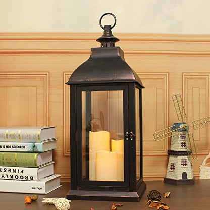 1Pack Decorative Lantern 24.80" H with Dancing Flame LED Timer Candle,ON/Off/Timer LED Candle with 6hours,Hanging Lantern for Outdoor Garden/ Indoor Use. - size: Square-giant 24.80"H