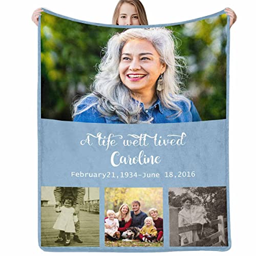 D-Story Custom Memorial Blankets with 4 Photos Collage - Sympathy Blanket for Loss of Loved One - in Loving Memory Gifts Personalized - Bereavement Remembrance Gifts for Loss of Mom Dad - color: Design11