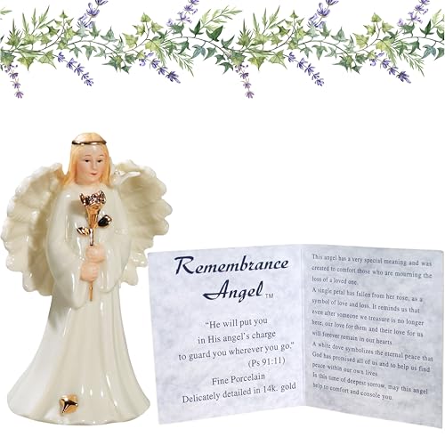 Memorial Angel Figurine with Dove & Gold Rose – Sympathy Gift for Loss of Loved One, Bereavement Angel Keepsake, Remembrance Gift for Grieving Family or Friend, Porcelain Statue, 4 Inch