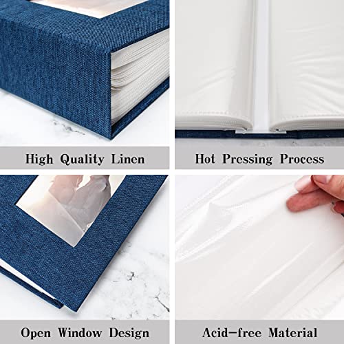 Vienrose 4x6 Photo Album,100 Pockets,Linen Cover with Window,Blue | Cover Window, Acid Free Pages, Linen Hardcover, Baby Wedding Family Photos - color: Blue, size: 100 Pocket