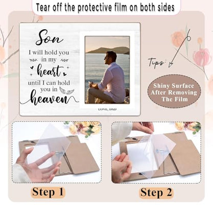 Memorial Photo Frame, Sympathy Gifts for Loss of Son, in My Heart, in Loving Memory Wooden Picture Frame, Bereavement Remembrance Funeral Passed AWay Condolence Gifts (White-Son, 4 x 6 Photo) - color: White-Son