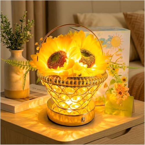 Pearl Sunflower Lamp – Cordless USB-Rechargeable LED Night Light with 3-Color Touch Control, 3D-Printed Flower Table Lamp, Bedroom Reading Light, Dimmable Centerpiece, Birthday Gift for Women - size: Pearl 3-Flower Model