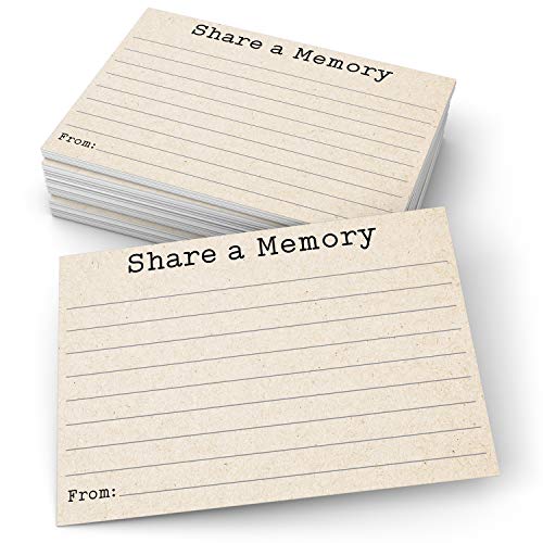 321Done Share a Memory Cards, Vintage Typewriter, 4x6, Set of 50, Tan | Made in USA - Memory Prompts for Celebration of Life, Funerals, Memorials and Anniversaries, Guest Book Alternative