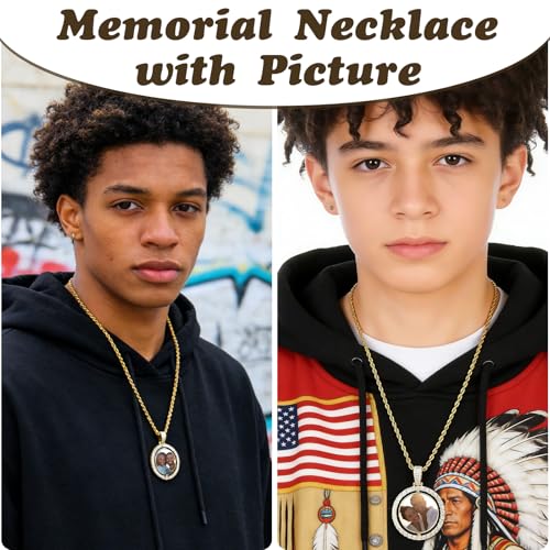 HJX Custom Circle Chain with Wings, Memorial Picture Necklace for Men Womem - color: 6-30 round
