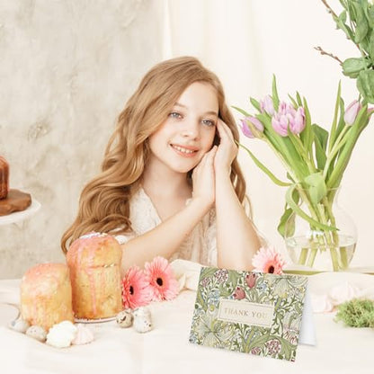 Whaline 24 Pack Floral Gold Foil Thank You Cards with Envelope & Sticker | Green Plant Flower Greeting Card, Vintage Blank Note Cards, for Birthday Baby Shower Wedding Party Supplies, 4 x 6 Inch - style: Green Flower
