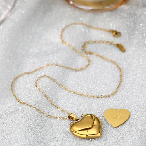 Gold Locket Necklace for Women Vintage, Heart Star Moon Butterfly Angel Holds Picture Photo Oval Locket Pendant Memorial Necklace Personalized Celestial Jewelry Birthday Gifts - style: Heart Envelope