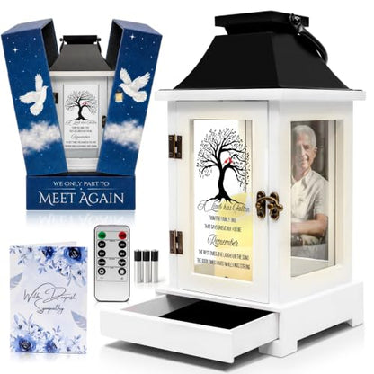 Memorial Lantern with Photo Frame & Keepsake Drawer | Sympathy Gifts for Loss of Loved One, Mom, Dad, Husband, Father | Bereavement Memorial Gifts | LED Candle with Timer | Grief Gifts by STILLWIND - color: Family Tree / Black