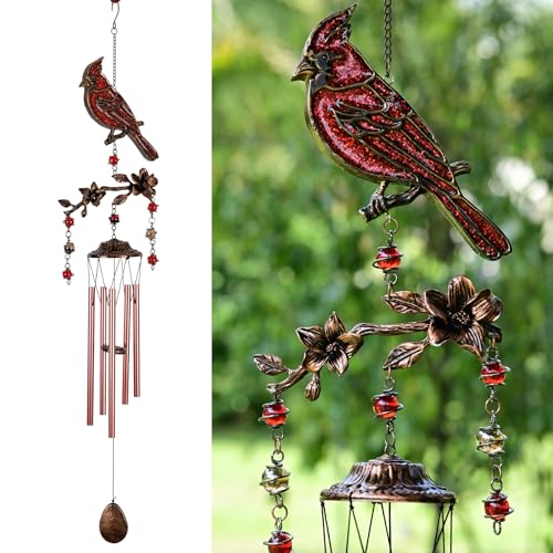 Wind Chimes for Outside, Wind Chimes Outdoor Clearance, Soothing Tones Outdoors, Cardinal Wind Chime, Memorial, Sympathy Gift, Patio, Porch, Home Décor, Modern, Art Décor, Bronze (32" Cardinal) - size: 32" Cardinal