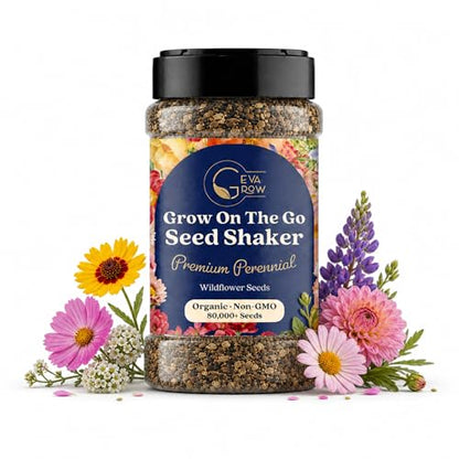 Wildflower Seed s – Perennial Flower Seeds Mix to Plant Anywhere, by Geva Grow | 12-Type Beautiful Perennial Wildflower Seeds Bulk 90,000+ Seeds, 2 Ounce, No Messy Packets - size: 2oz Shaker, style: Premium Perennial Mix