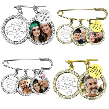 Wedding Bouquet Photo Charms Memorial Custom Boutonniere Bachelor Bridal - style: Graduation Theme - Rhinestone Frame Round