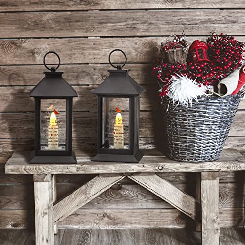 Kingdder 3 Pieces Memorial Lantern Sympathy Gifts Funeral Cardinal Lantern with Flickering LED Candle Black Bereavement Gifts in Memory of Loved One Candle for Loss Mom Mother Dad Father Husband